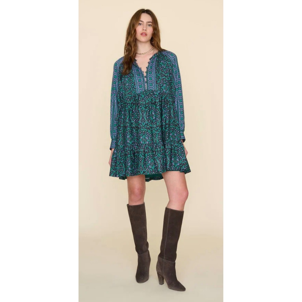 XIRENA Lilith Mini Dress Green Purple XS NEW Medallion Cotton Silk Boho Festival